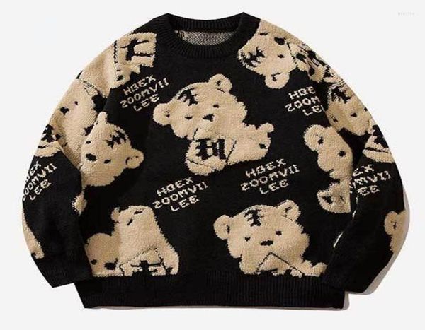 

men039s sweaters tiger pattern sweater men women hip hop streetwear cartoon knitted jumper spring autumn harajuku oversized loo5716200, White;black