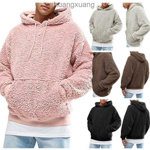 

men's hoodies & sweatshirts 2021 winter men warm faux fur teddy bear hoodie hooded sweatshirt pullover casual baggy coat putwear, Black