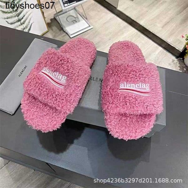 

balenciga woolen slippers 2022 new style straight line embroidery letters flat bottom sandals casual woolen shoes for women, Black