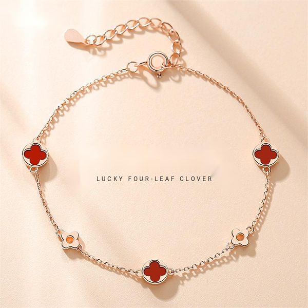 

elaine s925 four-leaf clover sterling silver bracelet agate niche design korean bracelet advanced sense simple hand jewelry without box