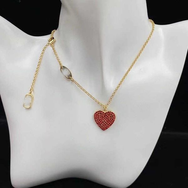 

r valentino necklace fashion heart shaped red rhinestone letter v new premium sweater chain neckclace valentine's day gifts quality acc, Silver