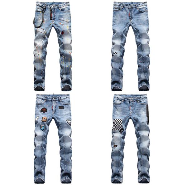 

mens designer casual straight rock revival d2 jeans retro slim skinny jeans fashion luxury ripped men hip hop denim p3028808, Blue