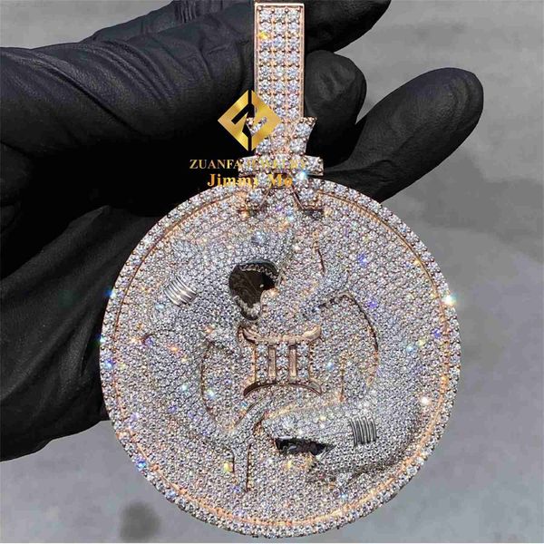 

custom personal buss down 3d luxury hip hop pendant jewelry 925 silver iced out vvs moissanite circle pendant necklace men