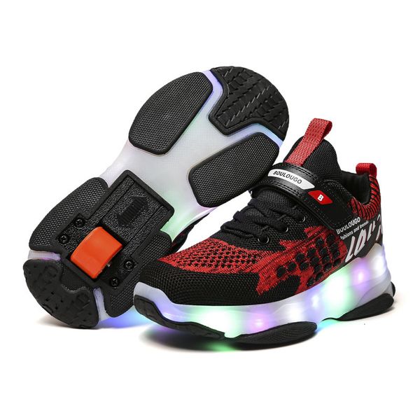 

sneakers usb chargable led children wheels shoes breathe boys girls fashion sports casual kids roller skates size 29 40 230823, Black;red