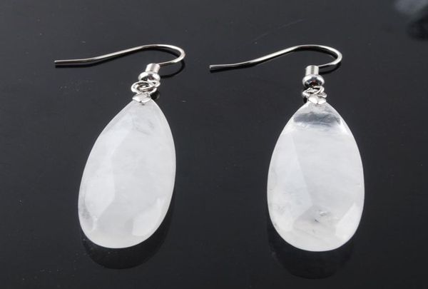 

wojiaer white crystal dangle hook earrings reiki natural gem stone beads drop earring vintage faceted polygon for female jewelry r7837095, Silver