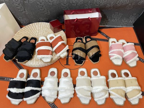

woody mules fur slippers designer women canvas cross woven sandals summer outdoor peep toe casual slides letter stylist shoes with box, Black