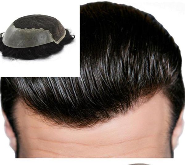 

swiss lace with skin toupee q6 base men toupee human remy hair 810 inch1b mens hairpieces various color replacement system for m743000201, Black