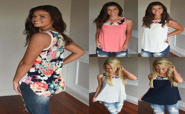 

women casual loose tank sleeveless floral tees female summer vests4637934, White