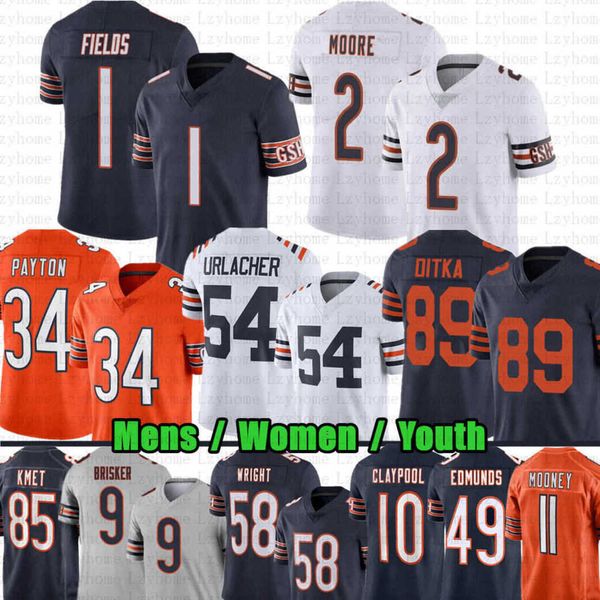 

1 justin fields dj moore football jersey jaquan brisker chase claypool darnell wright mooney cole kmet tremaine edmunds eddie jackson walter, Black;red