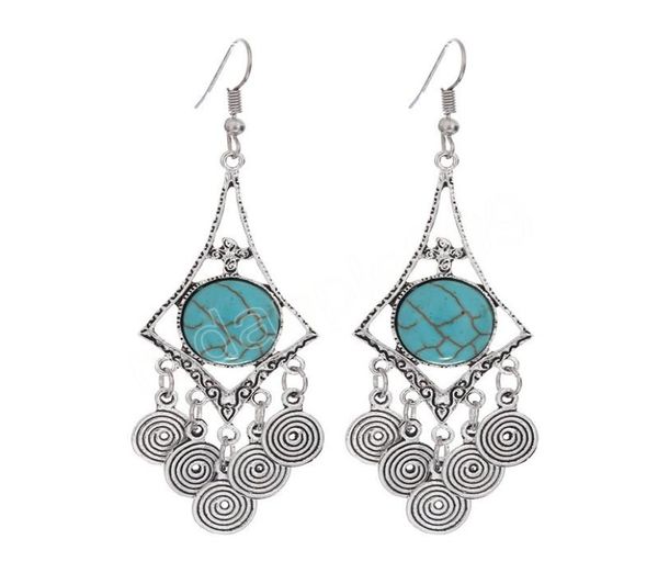 

vintage trendy dangle earring fashion alloy bohemian turquoise tassel earrings for women jewelry6529811, Silver