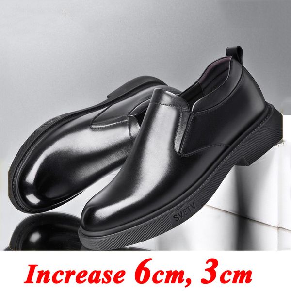 

dress shoes men's dress shoes genuine leather elevator shoes platform heels heightening shoes for men casual business 6cm moccasins tal, Black