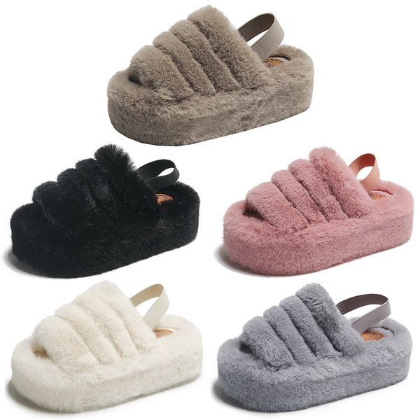 

2023 home plush flat platform cotton slippers women white pink black gray khaki elastic band casual