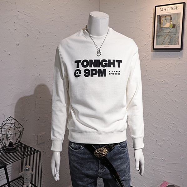 

men's minimalist letter sweatshirts long sleeved pullover male drop shoulder sleeve casual tees 2023 autumn winter youth clothing, Black