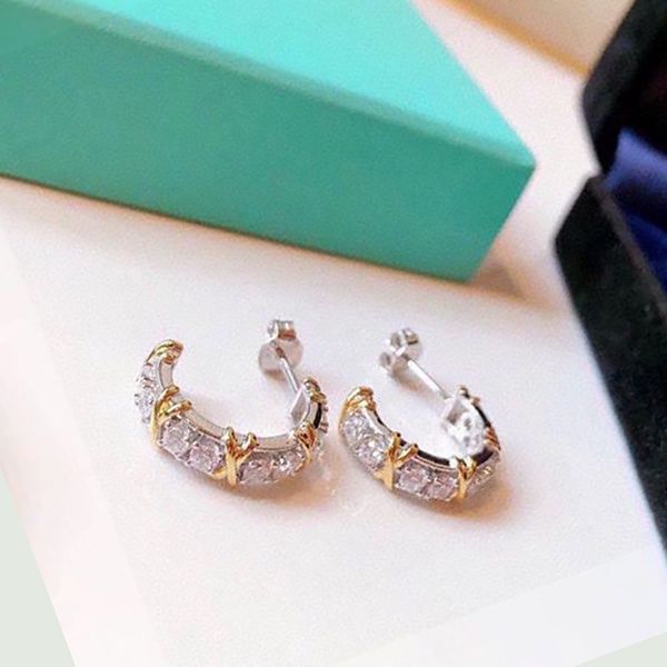 

delicate luxury stud earring designer earrings for woman with diamond earrings jewelry for women two color mixed and crossed christmas valen, Golden;silver