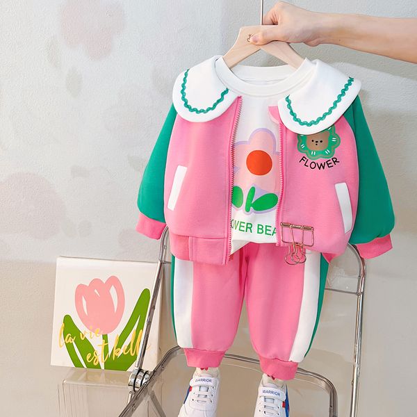 

clothing sets baby girls spring kids coats floral t shirt pants 3 pcs suits infant clothes outfits children princess costume 230823, White