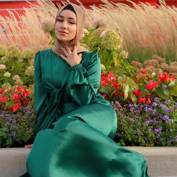 

ethnic clothing arab robes abayas eid ramadan satin dress muslim female solid color casual summer dubai abaya turkey modest islamic, Red