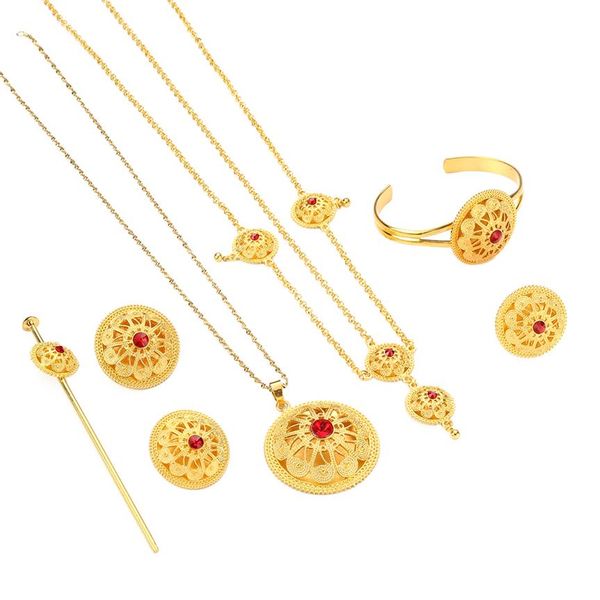 

ethiopian trendy jewelry sets red stone african jewellry ethiopia wedding bride habesha set227n, Silver