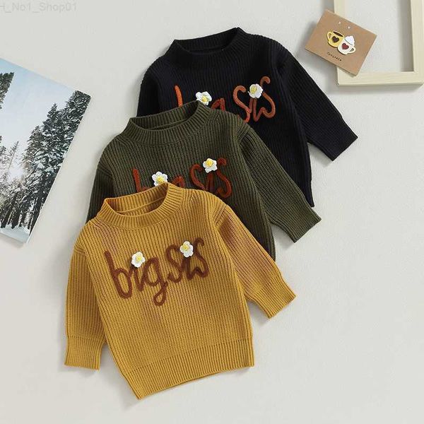 

children children girls pullover sweaters warm thick knit long sleeves floral letters embroidered clothing autumn and winter clothing sweate, Blue