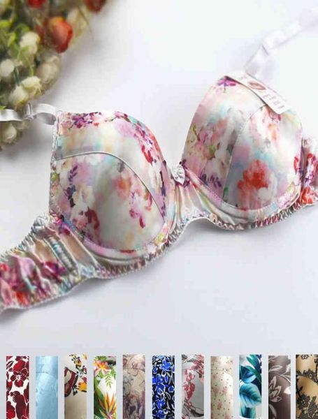 

ing 100 natural underwear double faced silk print summer bra6222727, Red;black