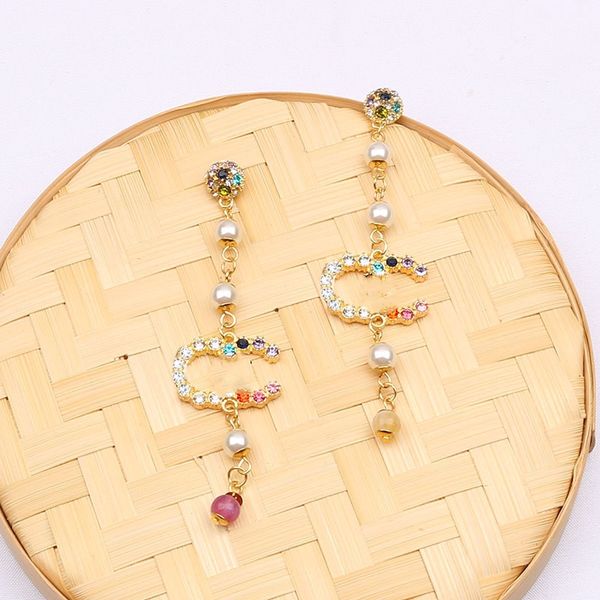 

plated 925 silver luxury brand designers letters stud geometric famous women round crystal rhinestone earring wedding perty jewerlry circula, Golden;silver