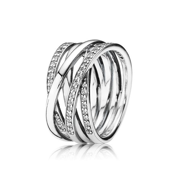 

sparkling & polished lines ring original box for pandora 925 sterling silver women mens wedding rings sets christmas gifts jewelry202p, Slivery;golden
