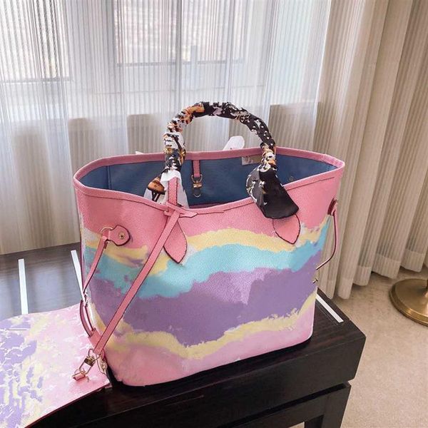 

designer- summer new colorful shopping one shoulder bag portable mummy bag gradient tie-dye shopping bag289l