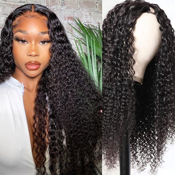 

Human Hair Wigs Curly BrazilianHair Wigs Natural Black Deep Wave Glueless U Part Wigs Body Wave V Part Wigs, Light brown