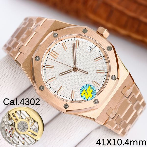 

zf factory luxury mens watch 41mm v5 extra-thin 15500 904l steel rose gold case silver dial waterproof cal.4302 movement mechanical automati, Slivery;brown