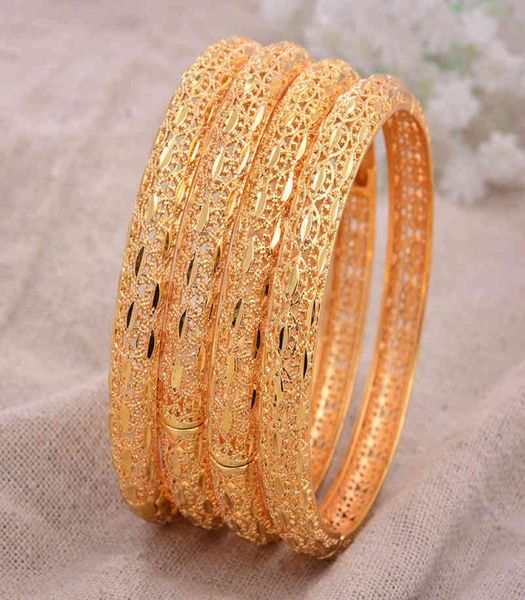 

24k 4pcslot dubai india ethiopian yellow solid gold filled lovely bangles for women girls party jewelry banglesbracelet gifts8249148, Black