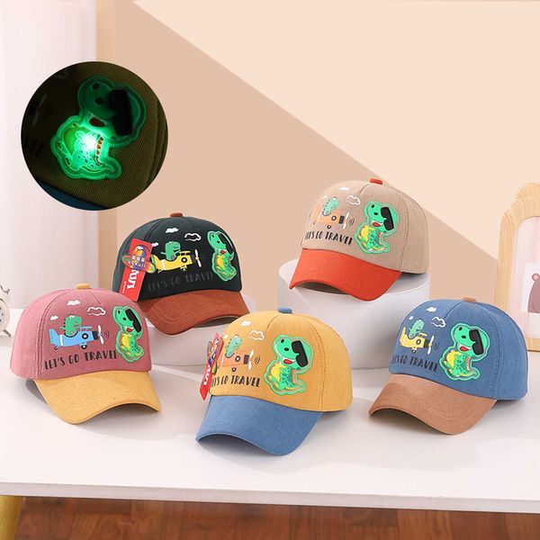 

wholesale 5pcs children's spring and autumn new baby cartoon dinosaur light duck tongue hat summer sunshade baseball cap, Yellow