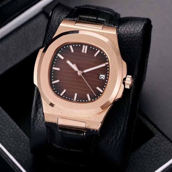 

men's sport watch butterfly clasp leather straps stainless steel case sapphire glass 2813 automatic movement rose gold238m, Slivery;brown