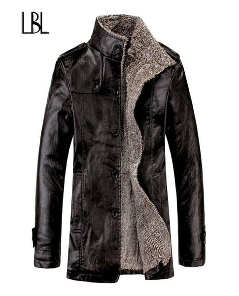 

vintage pu leather jackets men039s winter warm thicken faux fur fleece liner men jacket windproof stand collar slim fit male co7218831, Black;brown
