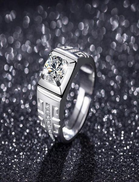 

2021 men039s pure gold platinum diamond solitaire ring opening adjustable full cubic zirconia wedding couple gift for men lover8480994, Golden;silver