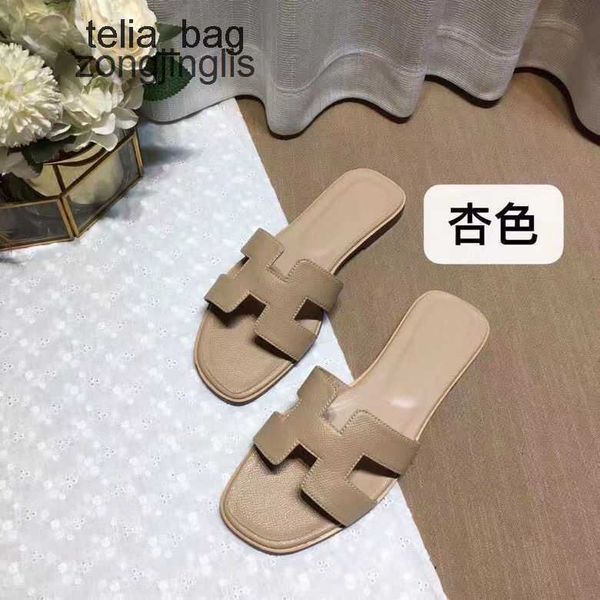 

bear 2023 slipper oran slippers shoes designer women's sandal women summer baida color matching leatflat sandals for tourism litchi pat