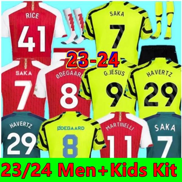 

2023 2024 smith rowe saka soccer jerseys fans martinelli havertz 23 24 football shirt men kids kit sets odegaard nketiah g.jesus fabio vieir, Black;yellow