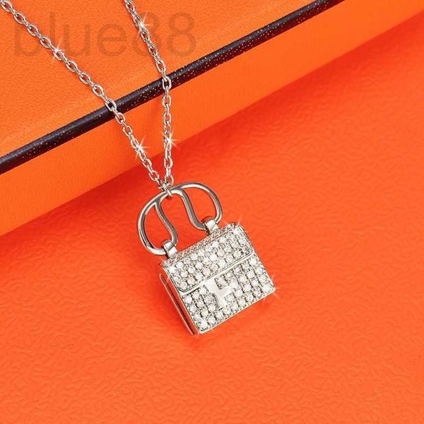 

pendant necklaces designer h-letter stainless steel bag with full diamond necklace, female fashion titanium pendant, student internet celebr, Silver