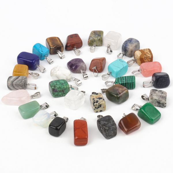 

raw natural stone crystal mini irregular charms opal rose quartz agate jade pendants for jewelry making necklace earrings, Bronze;silver