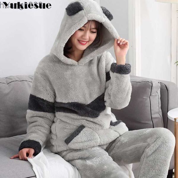 

autumn winter women pyjamas sets pajamas sleepwear suit thick warm coral flannel nightgown female cartoon animal pijama mujer, Black;red
