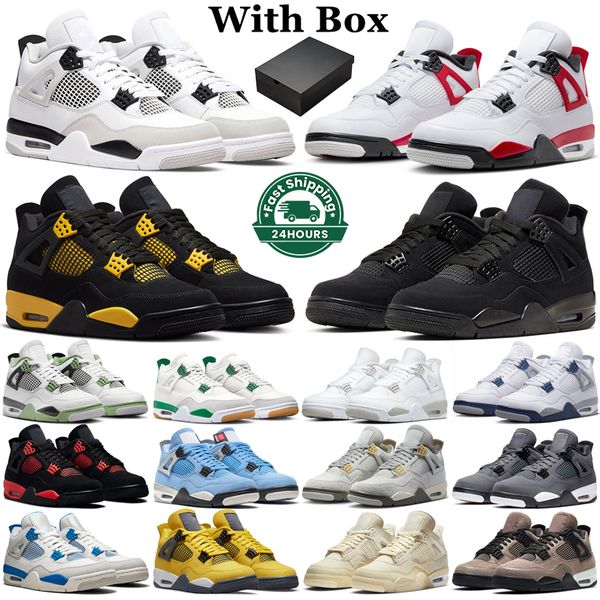 

with box jumpman 4 4s basketball shoes men women red cement thunder military black cat pine green midnight navy seafoam mens trainers outdoo