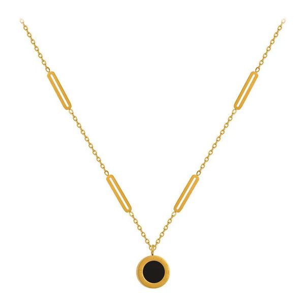 

titanium titanium steel female classic roman black and white double -sided design sense collarbone pendant chain, Silver