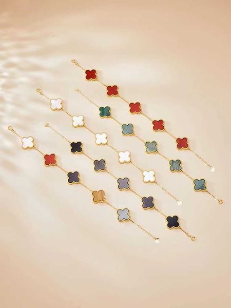 

designer bracelet 18k colored gold four leaf grass bracelet female rose gold red jade medallion ins small design sense 520 gift for girlfrie, Golden;silver