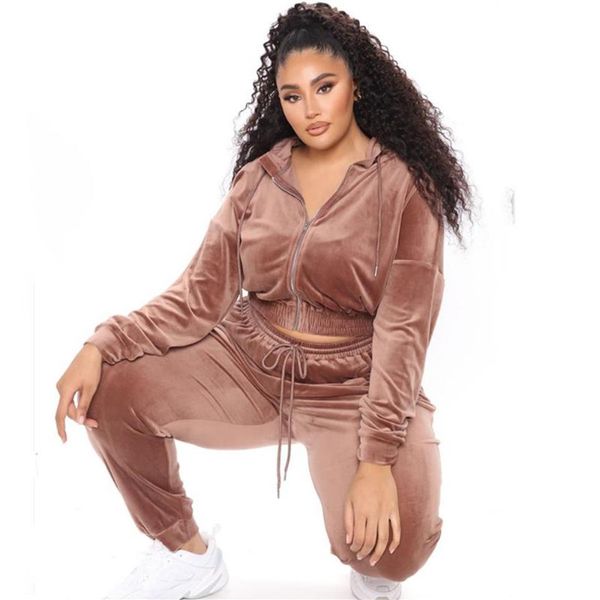 

women's plus size tracksuits haoohu sweatsuit women clothing 3 piece sets velvet matching suit zipper vest pants sportsw2162, Black