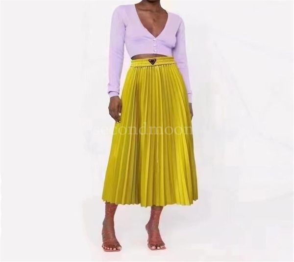 

high waist pleated skirts women triangle badge skirt designer casual style dress solid color breathable clothing5705670, Black