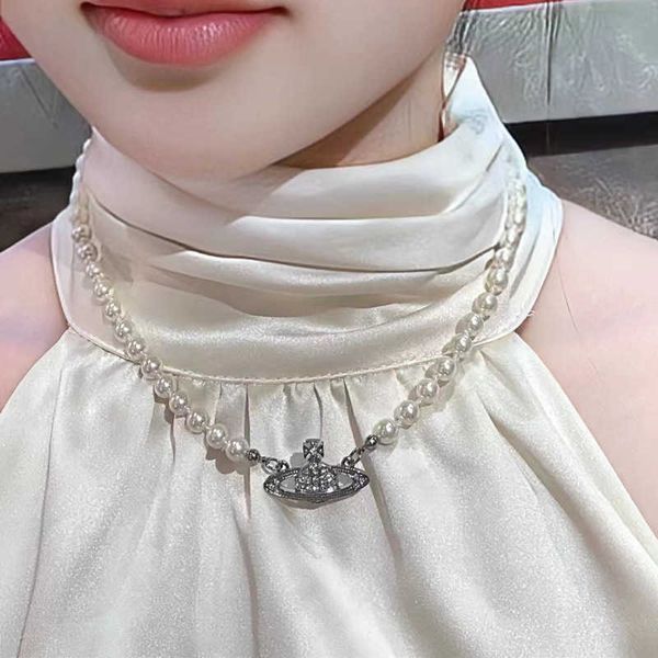 

2023ouyang nana's same western empress dowager saturn necklace fashion versatile pearl chain personalized necklace collar chain vivian, Silver
