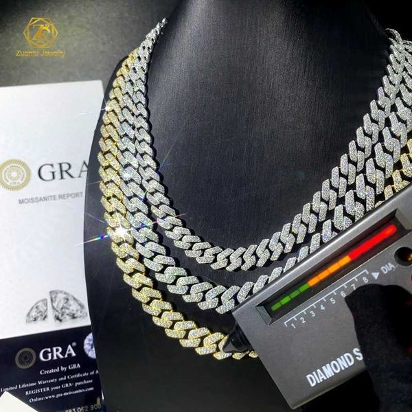

factory vvs moissanite diamond chain 8mm 10mm 12mm 925 silver hip hop jewelry cuban link chain iced out clustered necklace chain