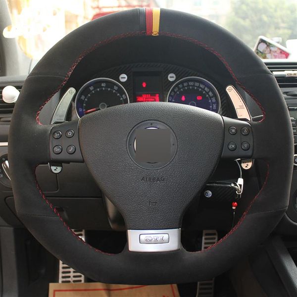 

diy hand-stitched black suede car steering wheel cover for volkswagen golf 5 mk5 gti vw golf 5 r32 passat r gt 2005226r