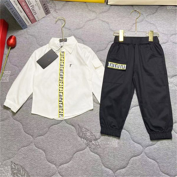 

designer long sleeve shirt trousers 2 sets of spring and autumn quality brand casual fashion fan children's wear size 100cm-150cm a09, White