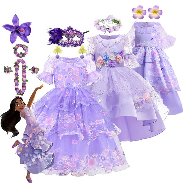 

cosplay isabela princess dress mirabel mesh floral cosplay costume baby girl encanto charm clothes dolores carnival party kid vestidos 23081, Blue