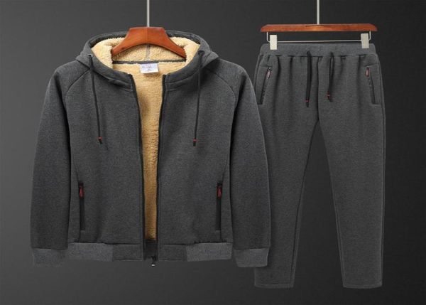 

lamb men set warm thick hooded jacketpants 2pc sets men cashmere hoodies zipper tracksuit man sports suit plus size 6xl 2011248337827, Gray
