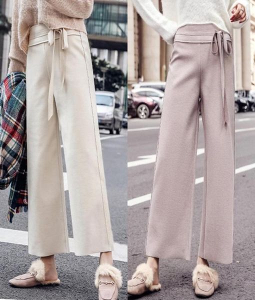 

autumn and winter wide leg pants high waist vintage trousers women wool womens pants casual fashion hohe taille ladies breeches7837384641, Black;white